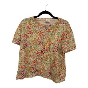 Floral Graphic Boxy Tee Red Pink Green | Soft Knit Casual Everyday Top | 1X